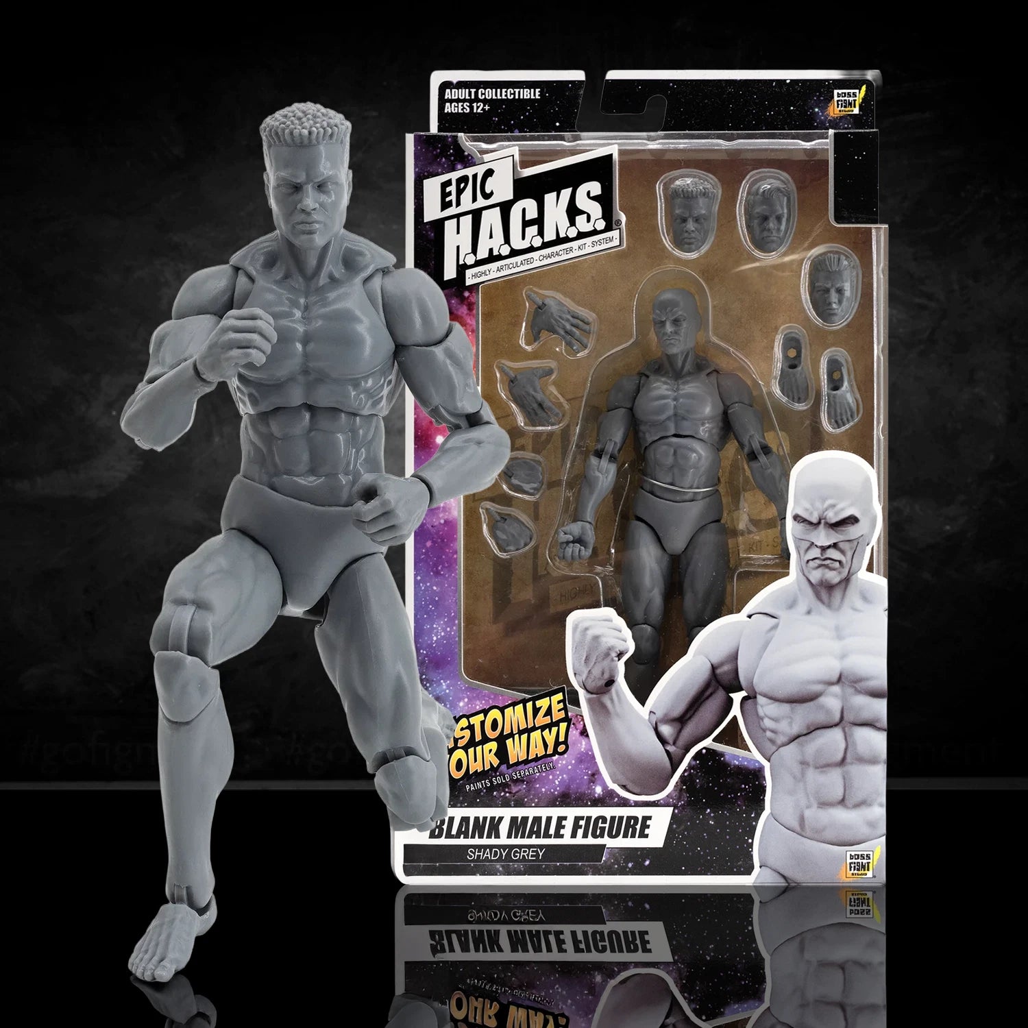 EPIC H.A.C.K.S. Blank Male SHADY GREY 6" Scale Premium Action Figure new in box by Boss Fight Studio Llc with accessories