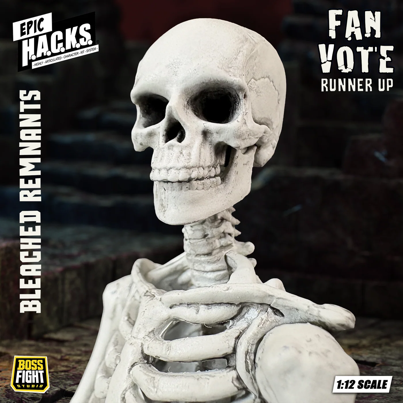Detailed white skeleton figure labeled Bleached Remnants with Fan Vote Runner Up text and 1 12 scale label