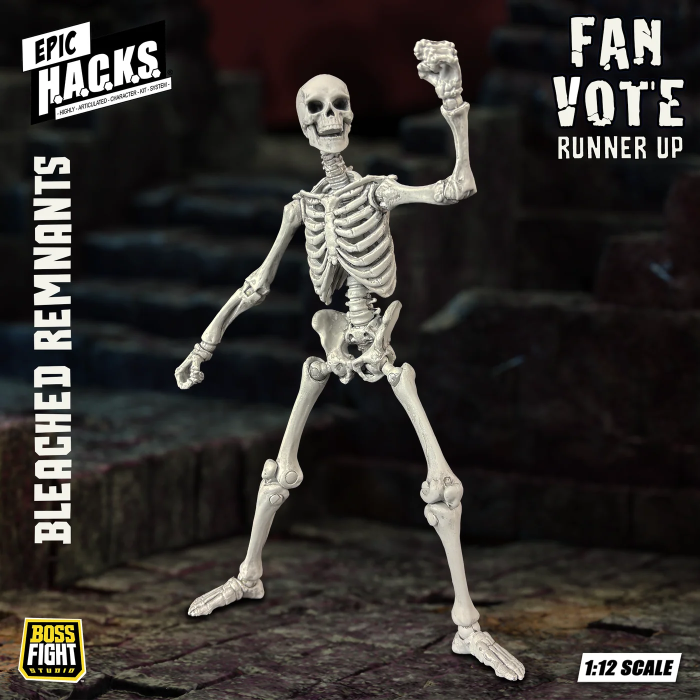 Skeleton figure posed with one hand raised, labeled Bleached Remnants and Fan Vote Runner Up