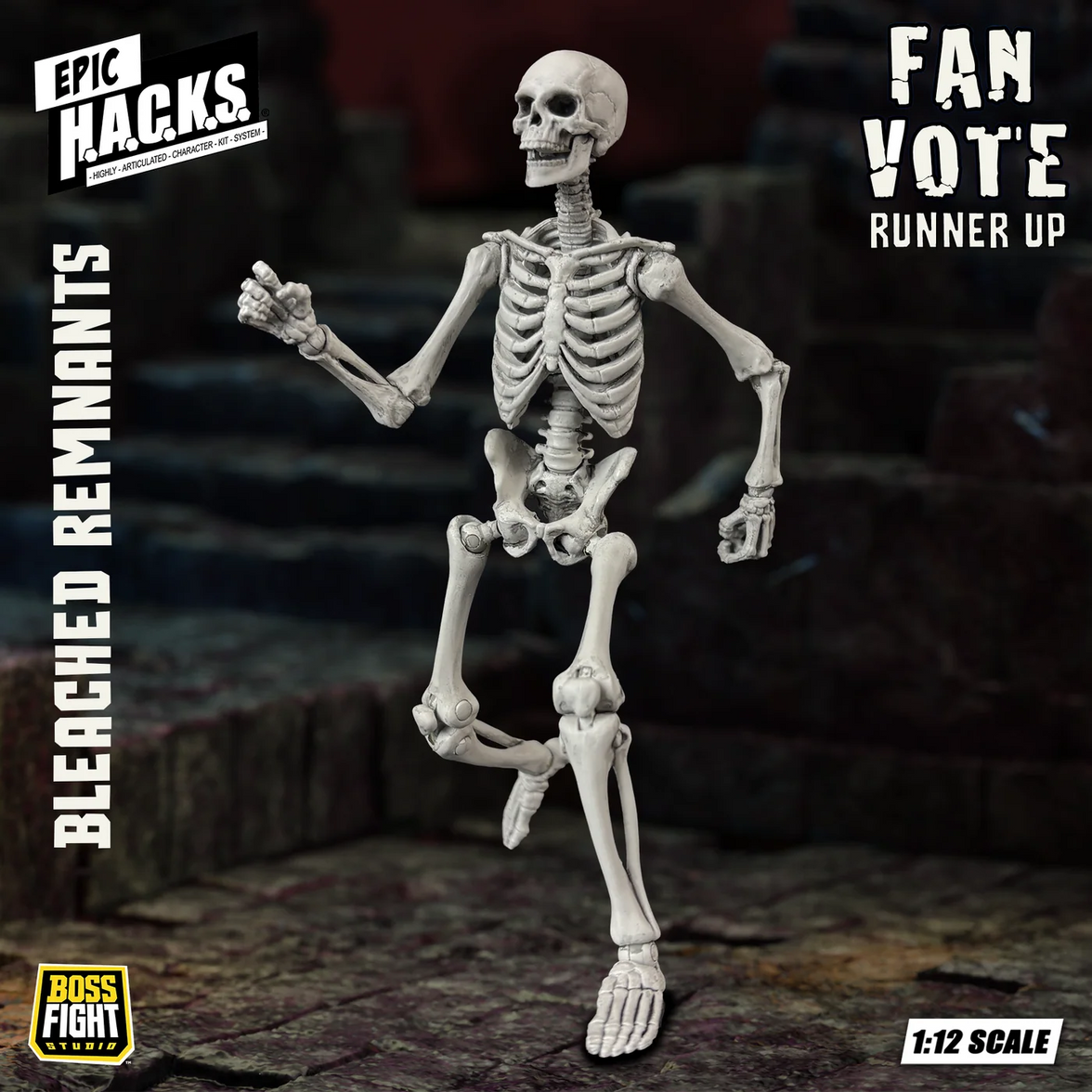 Skeleton figure standing on one foot with Bleached Remnants and Fan Vote Runner Up text