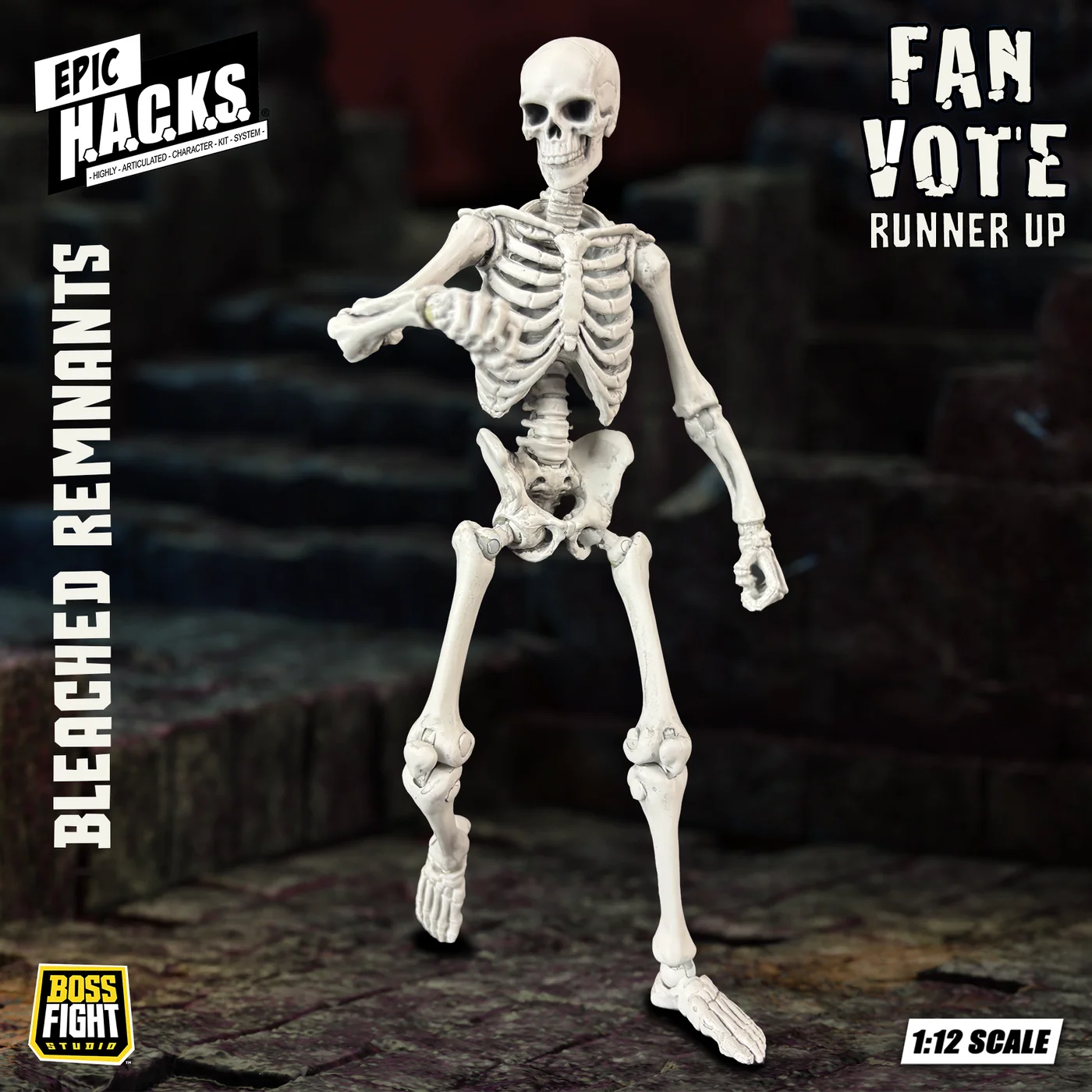 White articulated skeleton figure labeled Bleached Remnants with Fan Vote Runner Up text