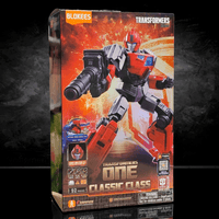 Transformers Classic Class Ironhide Blokees model kit box with bold red and gray robot on fiery background by Hasbro