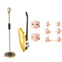 Blokees model kit accessories including gold microphone stand, yellow guitar, two faceplates, and six interchangeable hands