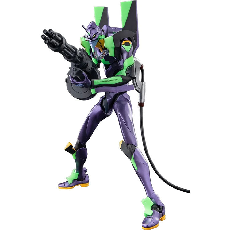 Hasbro Neon Genesis Evangelion Unit-01 Ultra Action Edition model kit posed with weapon against white background