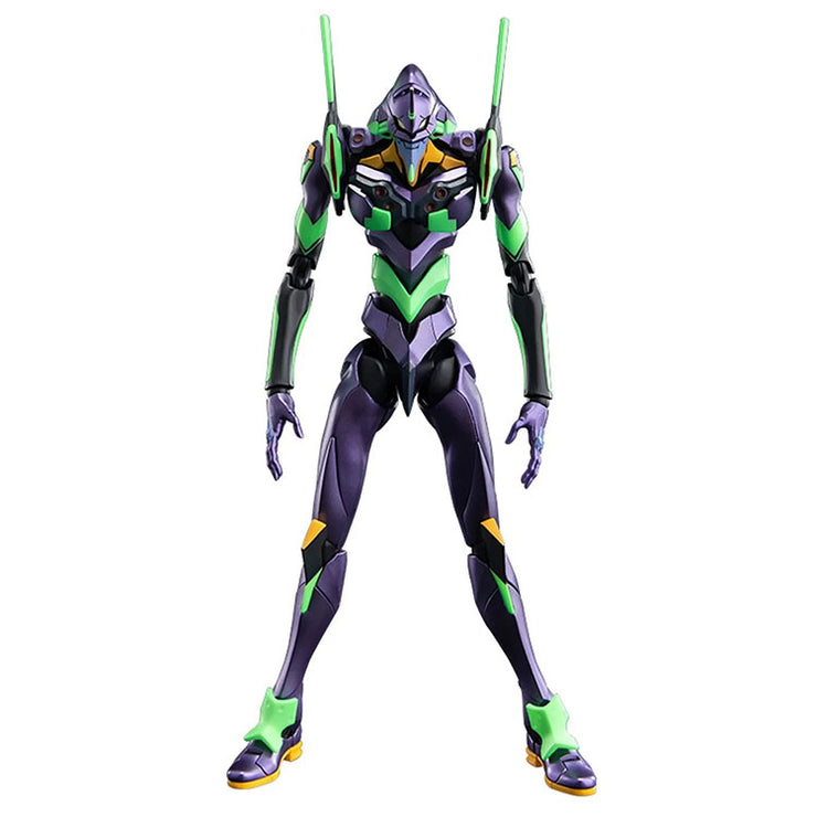 Neon Genesis Evangelion Unit-01 model kit by Hasbro in purple and green standing pose against white background