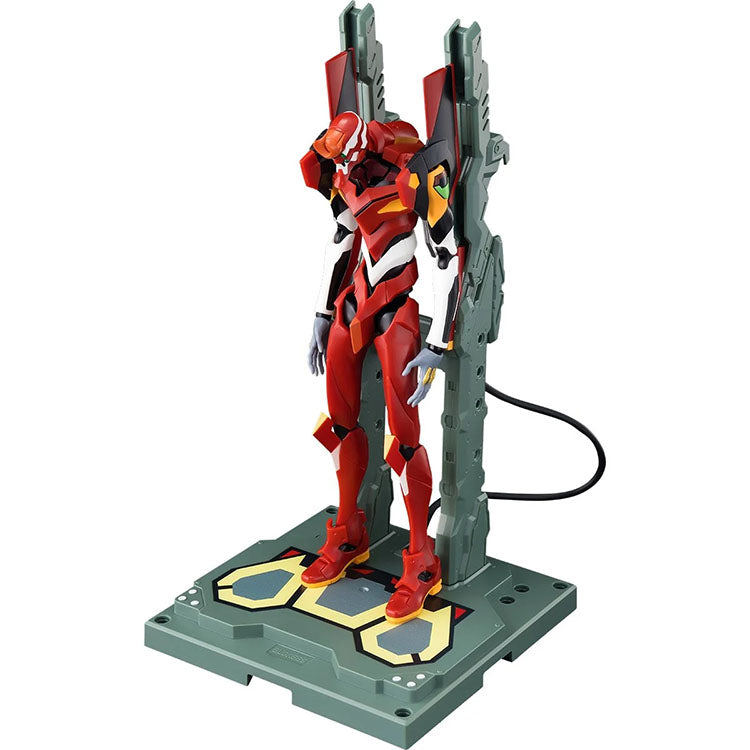 Hasbro Neon Genesis Evangelion Unit 02 Action Edition model kit displayed on a detailed green base platform.