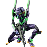 Hasbro Neon Genesis Evangelion Unit-01 Ultra Action Edition model kit in a dynamic crouching pose with weapon