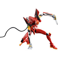 Hasbro Neon Genesis Evangelion Unit 02 Action Edition model kit posed dynamically with extended arm and black cable attached