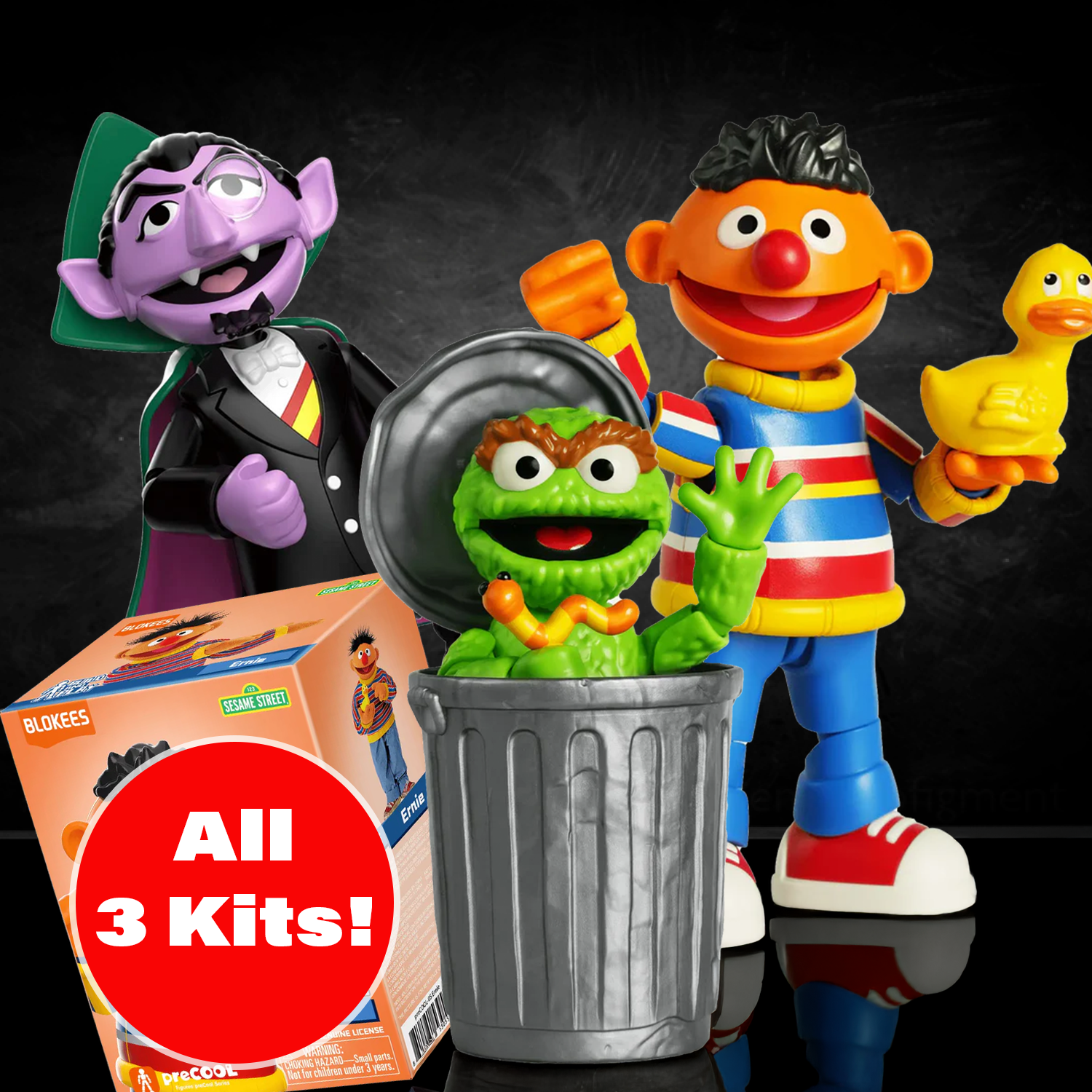 Blokees Sesame Street preCOOL Series 2 BUNDLE of 3 Model Kits featuring Count, Oscar, and Ernie collectibles.
