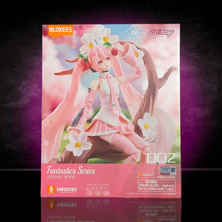Blokees Fantastics Series Sakura Miku model kit with pink hair and cherry blossom details in a dynamic pose