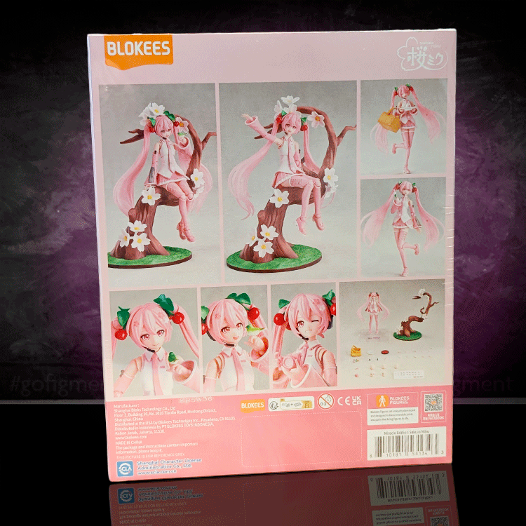 Blokees model kit featuring Sakura Miku in a cherry blossom scene with interchangeable expressions and accessories
