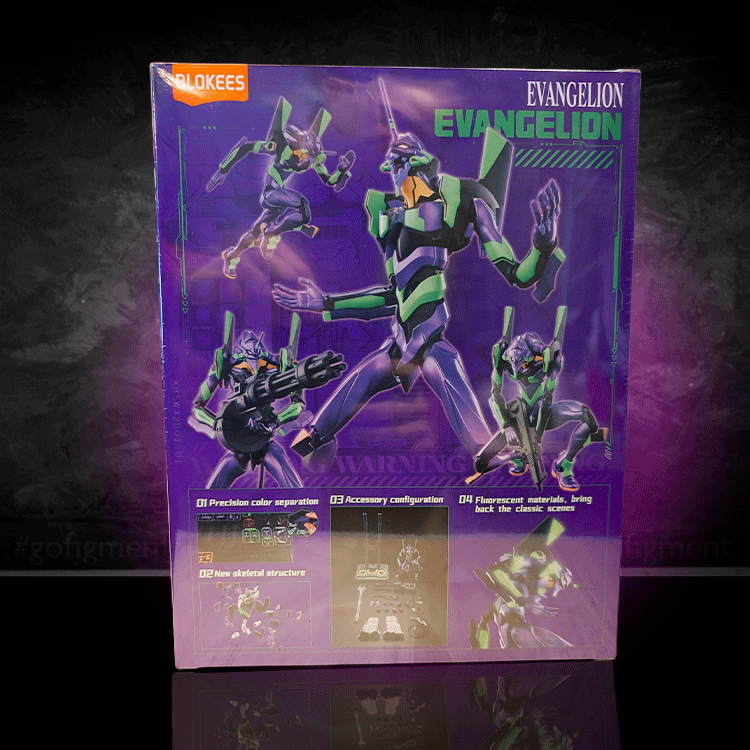 Plokees Neon Genesis Evangelion Unit-01 Ultra Action Edition model kit by Hasbro with multiple poses and accessories displayed on the box.
