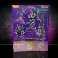 Plokees Neon Genesis Evangelion Unit-01 Ultra Action Edition model kit by Hasbro with multiple poses and accessories displayed on the box.