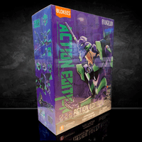 Blokees Neon Genesis Evangelion Unit-01 Ultra Action Edition model kit box by Hasbro with vibrant purple and green design