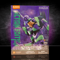 Blokees Neon Genesis Evangelion Unit-01 Ultra Action Edition model kit by Hasbro with detailed purple and green design