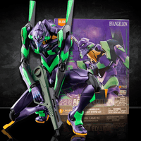 Hasbro Neon Genesis Evangelion Unit-01 Ultra Action Edition Blokees model kit in dynamic pose with packaging background