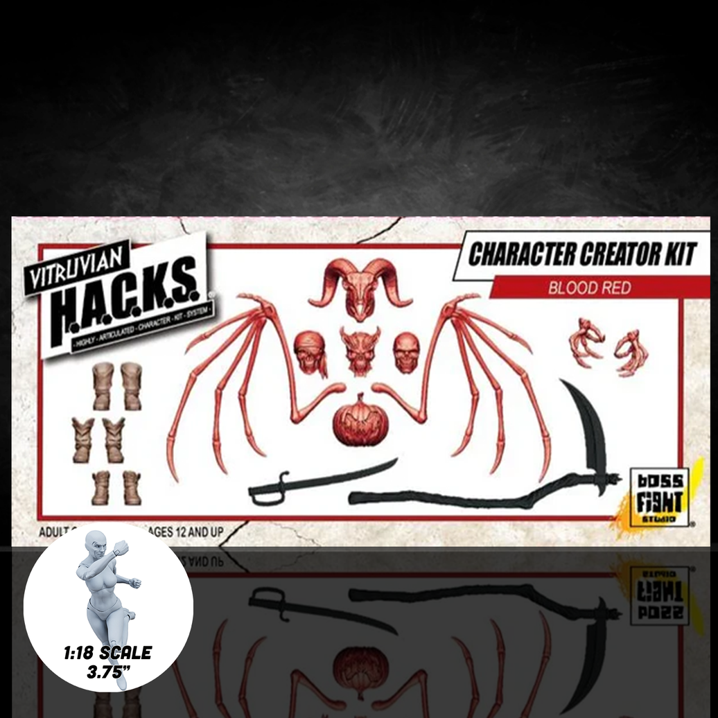 1:18 Scale Blood Red Undead Character Creator Kit (Wings, Scythe & Multi-Head Pack for 3.75" - 4" Figures)