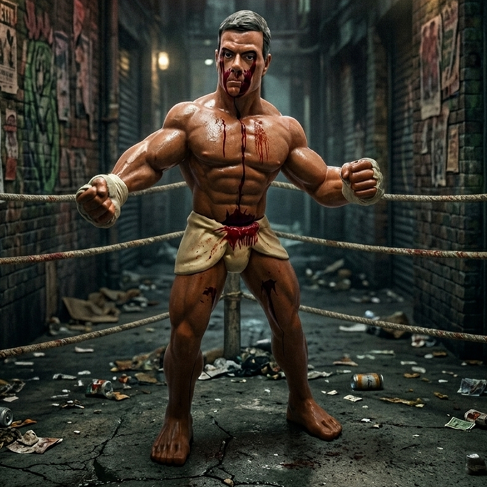 Kurt Sloane BLOODY Kickboxer Major Big Rubber Guys 1:9 Scale 8-Inch Posed Wrestling Figure by Major in gritty fight scene