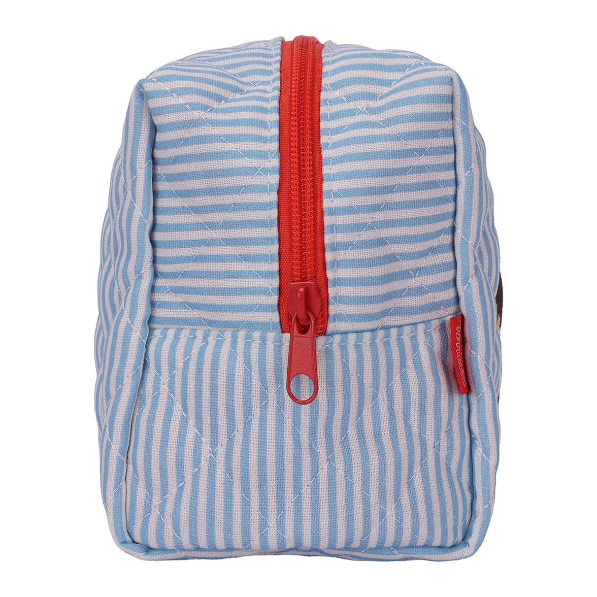 Monchhichi Blue Makeup Pouch Sekiguchi Accessory Pouch with blue stripes and red zipper