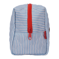 Monchhichi Blue Makeup Pouch Sekiguchi Accessory Pouch with blue stripes and red zipper