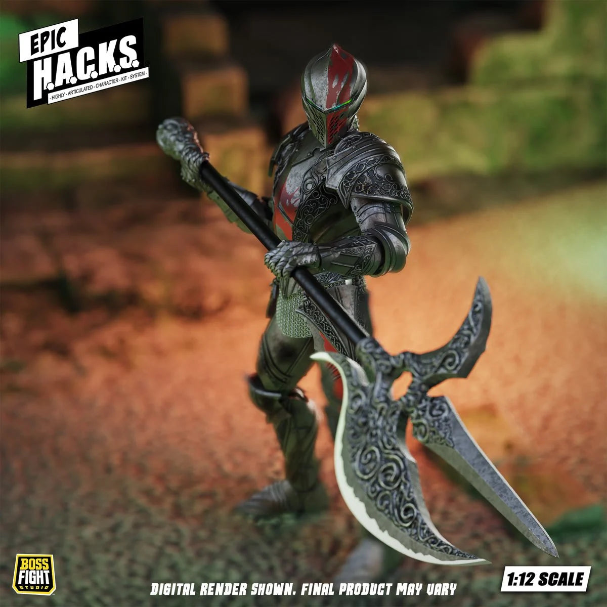 Dire Knight 6" Boss Fight Studio Action Figure Epic HACKS Articulated armored figure with ornate battle axe