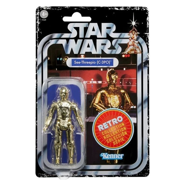 Kenner Star Wars Retro Collection C-3PO action figure in 3.75-inch scale with vintage packaging from A New Hope.