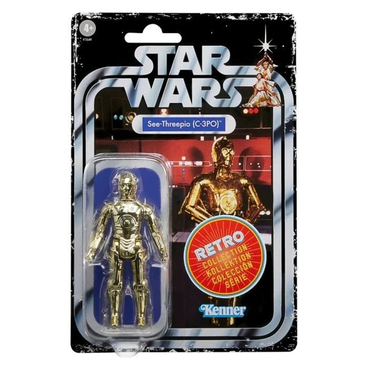 Kenner Star Wars Retro Collection C-3PO action figure in 3.75-inch scale with vintage packaging from A New Hope.