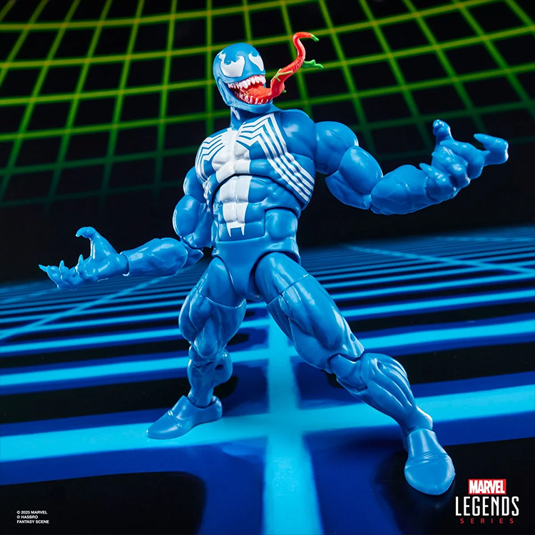 Hasbro Marvel Legends Gamerverse Venom 6-inch action figure posed on a digital grid background