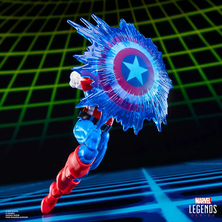 Hasbro Marvel Legends Gamerverse Captain America figure with translucent shield effect in dynamic action pose.