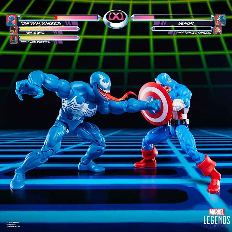 Hasbro Marvel Legends Captain America and Venom 6-inch action figures in dynamic Gamerverse battle pose