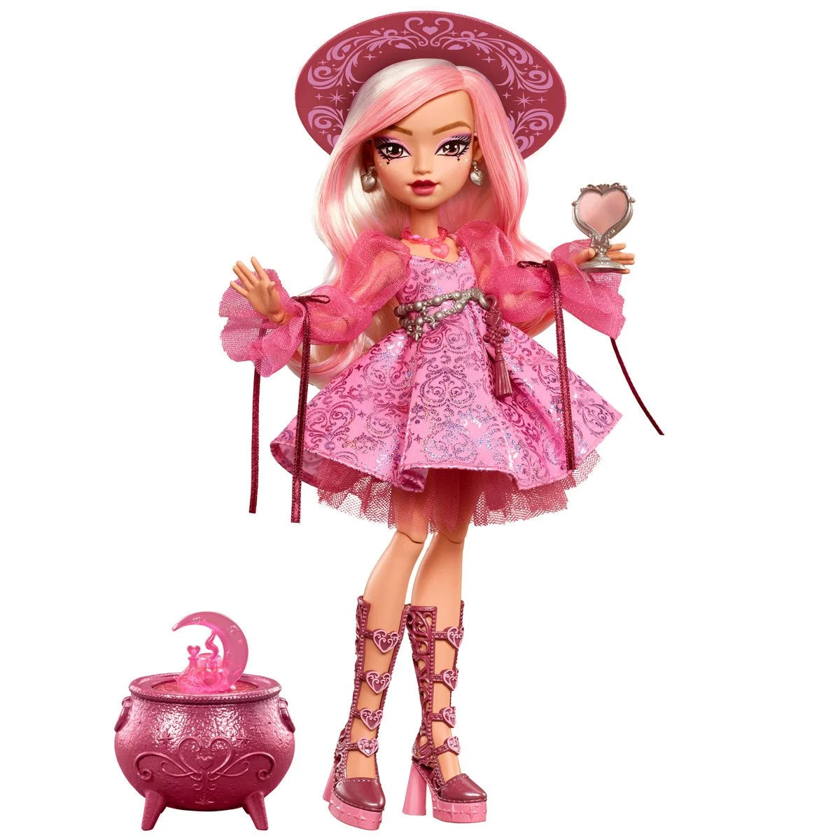 Carina Song - Moonspell Magic 11" Fashion Doll Figure Mattel Monster High in pink dress with hat and cauldron accessory