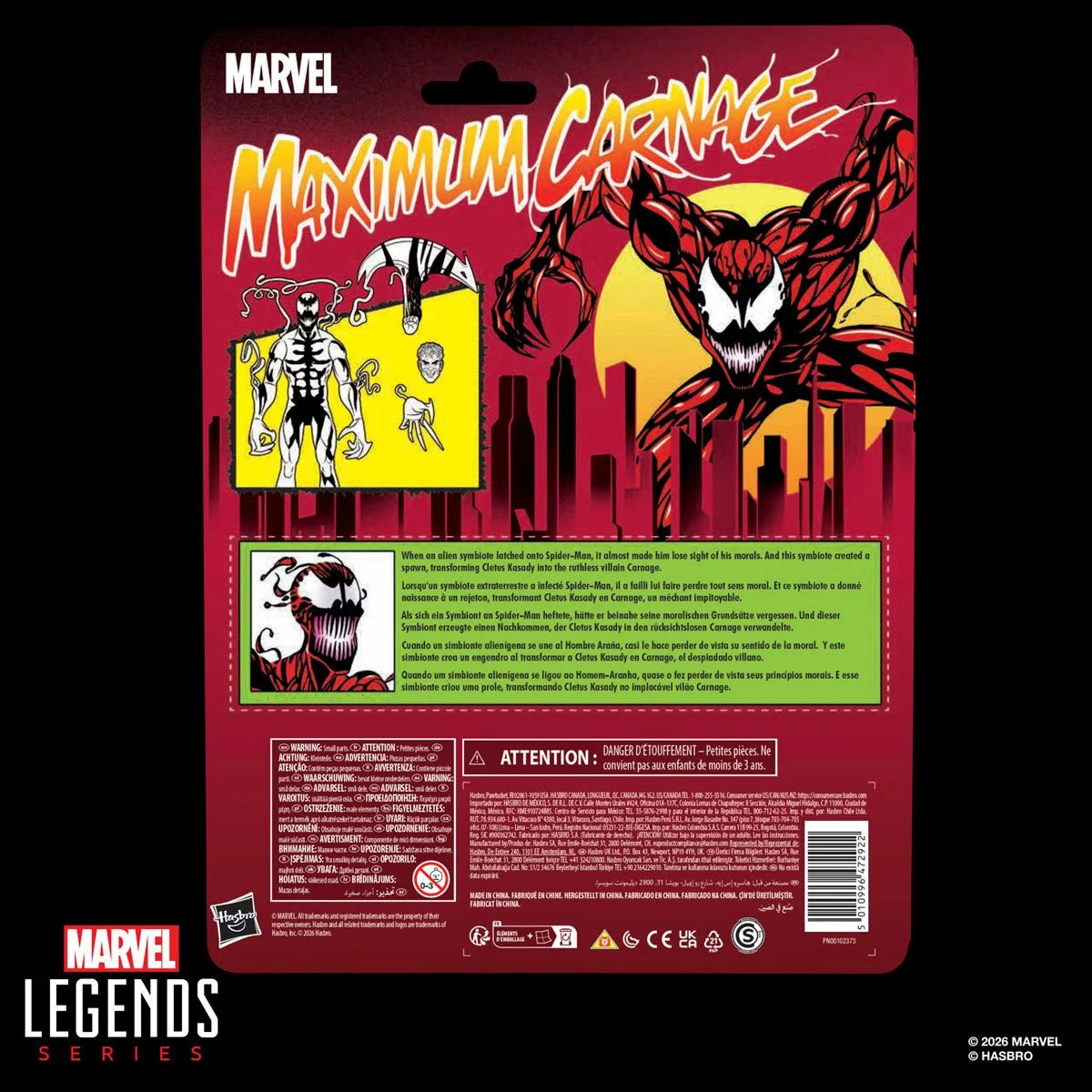 Carnage Spider-Man Maximum Carnage Marvel Legends Retro Cardback Action Figure by Hasbro 6-Inch