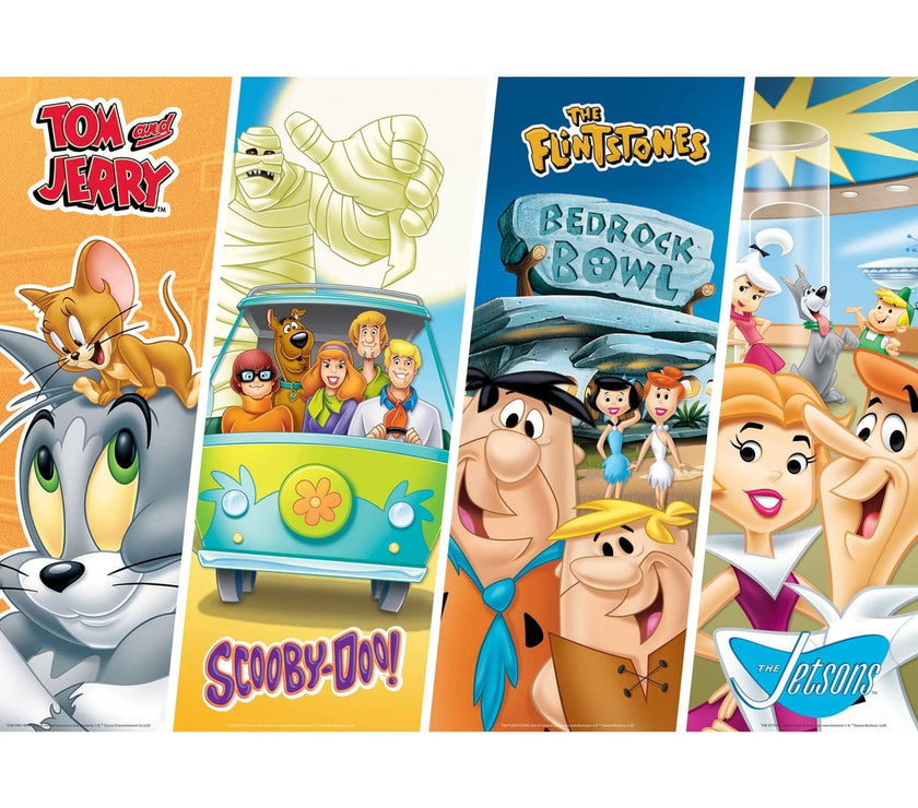 Master Pieces 500 piece jigsaw puzzle featuring Hanna-Barbera cartoons Tom and Jerry, Scooby-Doo, Flintstones, and Jetsons characters