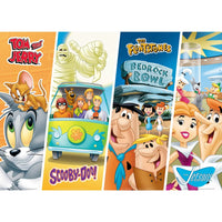 Master Pieces 500 piece jigsaw puzzle featuring Hanna-Barbera cartoons Tom and Jerry, Scooby-Doo, Flintstones, and Jetsons characters