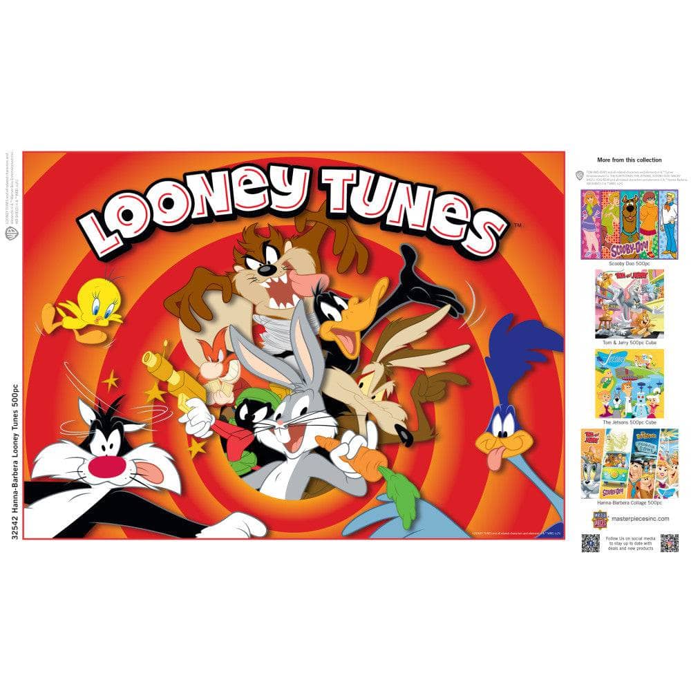 Master Pieces Looney Tunes 500 piece puzzle featuring Bugs Bunny and iconic characters in classic cartoon style packaging