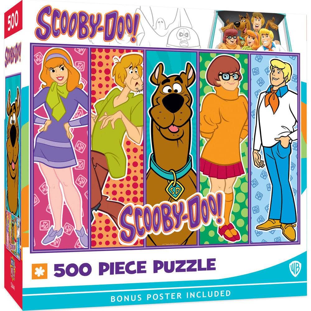 Master Pieces Scooby-Doo 500 Piece puzzle featuring Mystery Inc. gang with bonus poster in colorful packaging