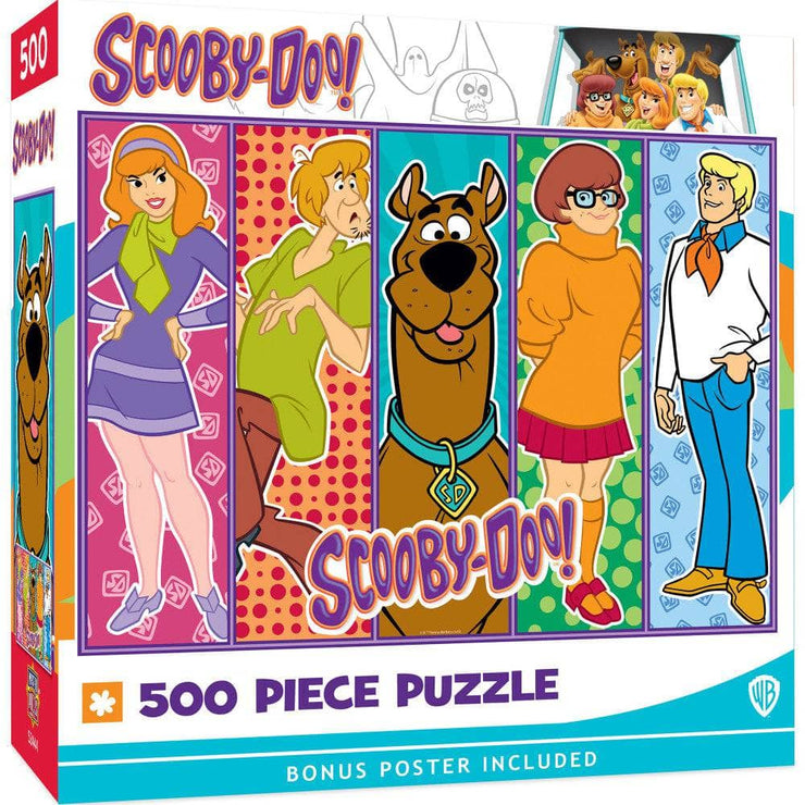 Master Pieces Scooby-Doo 500 Piece puzzle featuring Mystery Inc. gang with bonus poster in colorful packaging