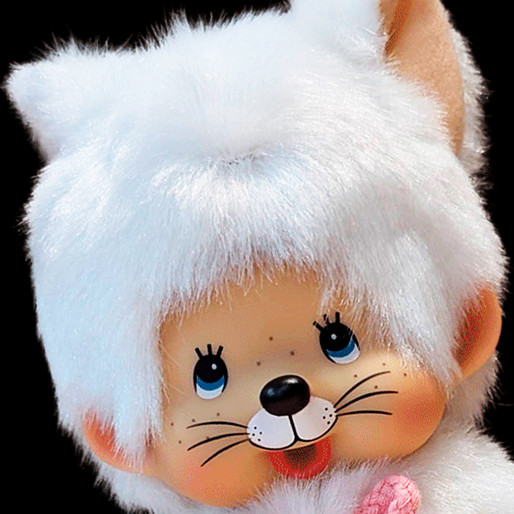 8" Large Monchhichi Doll - Girl as White Cat - Authentic Monkey Plush, NWT