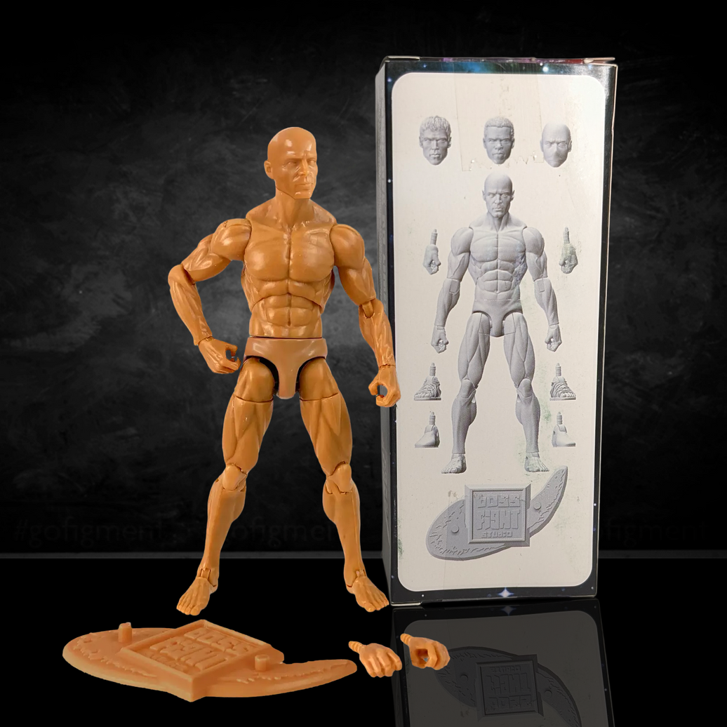 Vitruvian H.A.C.K.S. Character Blanks Champagne Beige Male 1:18 Scale Action Figure by Boss Fight Studio with accessories and alternate heads.