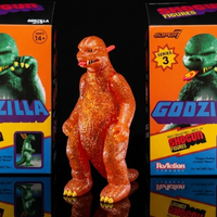Godzilla 1:18 Scale 3.75" Shogun Action Figures - LOOSE Confirmed Choice by Super7 in orange glitter finish with packaging background