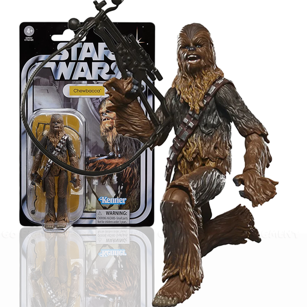 Star Wars ANH Vintage Collection Chewbacca Action Figure (VC381) by Kenner with bowcaster accessory and packaging.