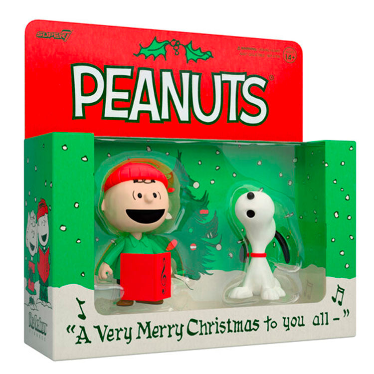 Super7 Peanuts ReAction Figures 3.75 inch Charlie Brown and Snoopy caroling Christmas 2-pack collectible set