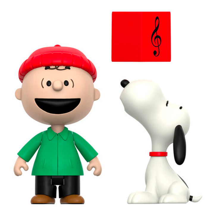Super7 Peanuts Charlie Brown and Snoopy 3.75 inch Christmas caroling figures with music book accessory