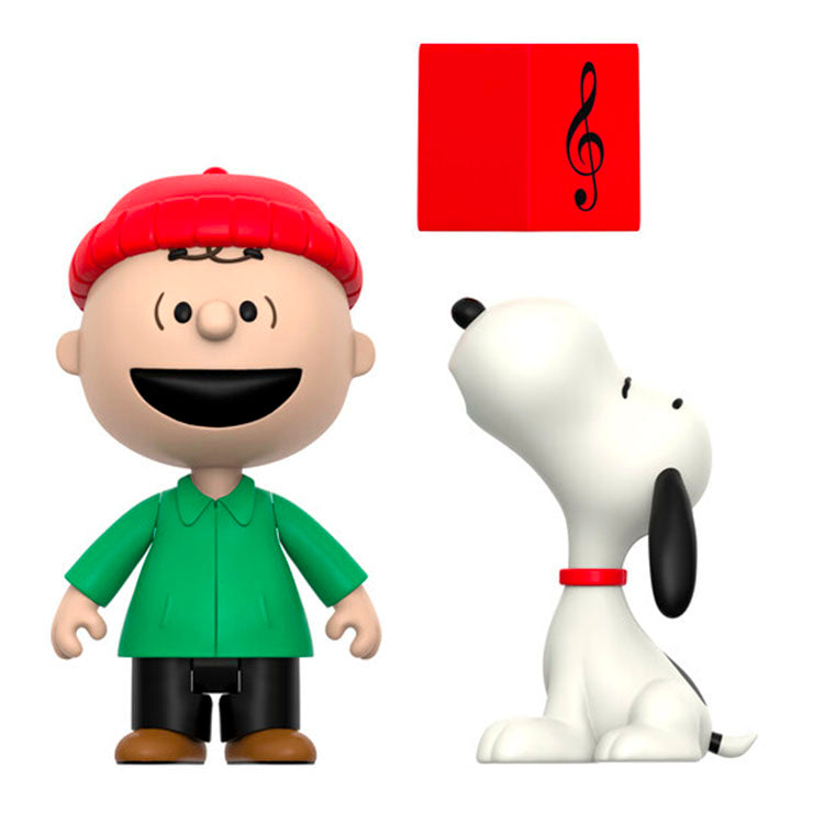Super7 Peanuts Charlie Brown and Snoopy 3.75 inch Christmas caroling figures with music book accessory
