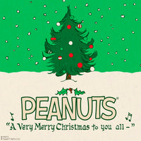 Super7 Peanuts Christmas tree with snowflakes and festive message from A Charlie Brown Christmas special.