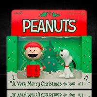 Super7 Peanuts 3.75 inch Charlie Brown with caroling book and Snoopy singing figures in holiday display box