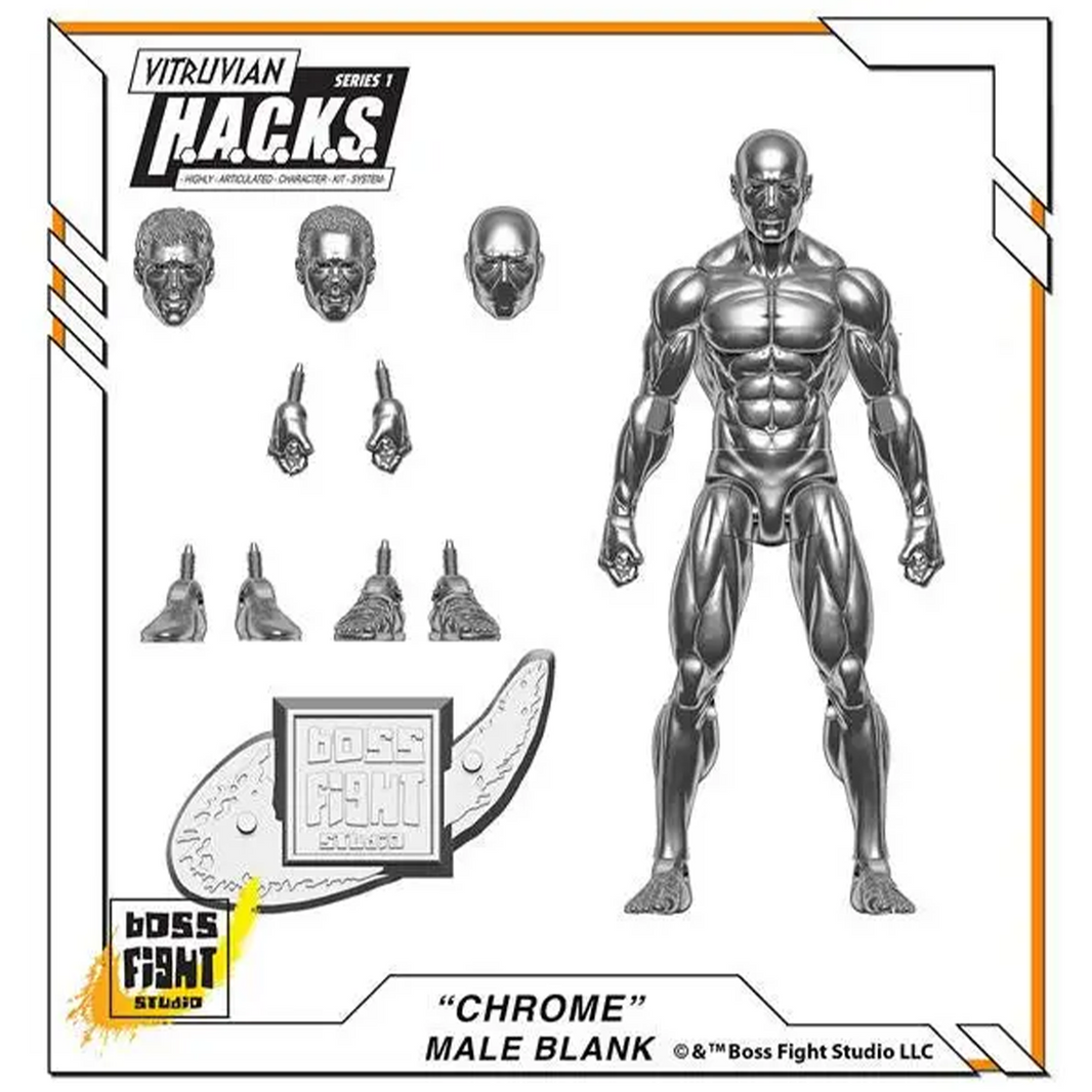 Vitruvian H.A.C.K.S. Character Blanks Chrome Male 1:18 Scale Action Figure by Action Figures and Collectibles by Boss Fight Studio