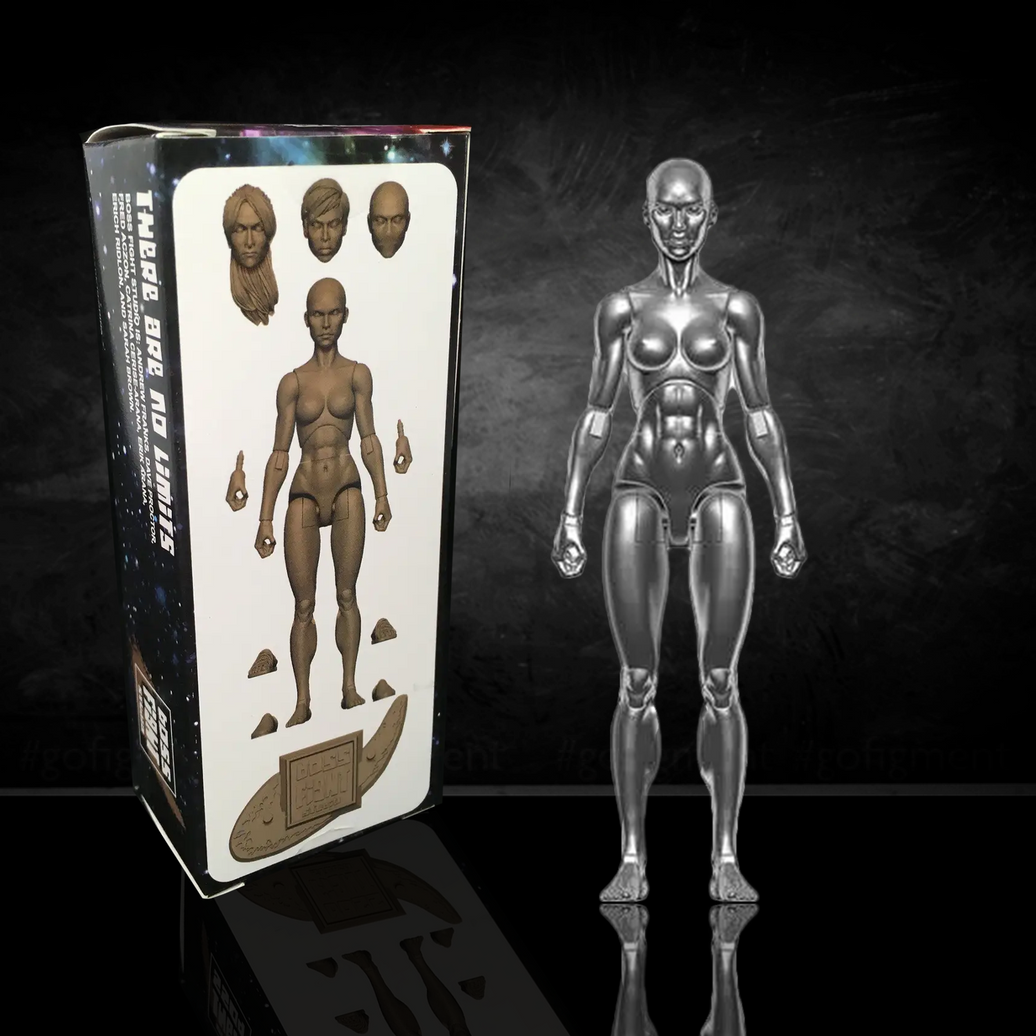 Vitruvian H.A.C.K.S. Character Blanks Chrome Female 1:18 Scale Action Figure by Boss Fight Studio Llc with interchangeable parts.