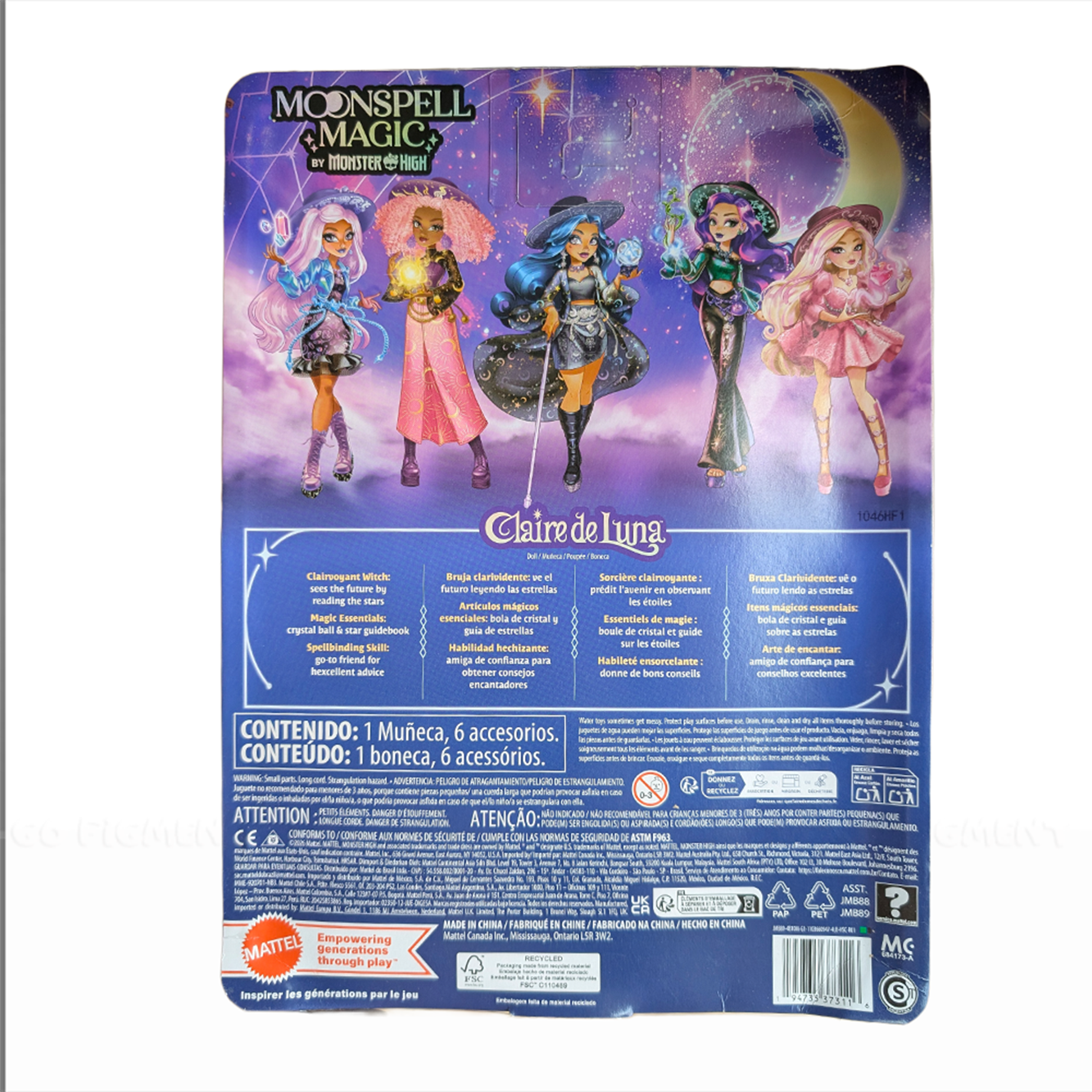 Claire de Luna - Moonspell Magic 11" Fashion Doll Figure Mattel Monster High packaging showing five fantasy characters.