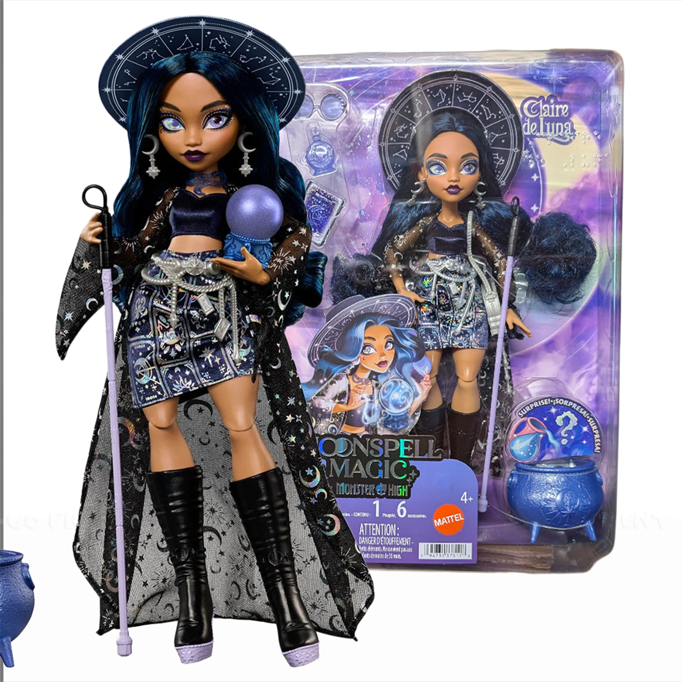 Claire de Luna - Moonspell Magic 11" Fashion Doll Figure Mattel Monster High with mystical staff and purple orb accessory